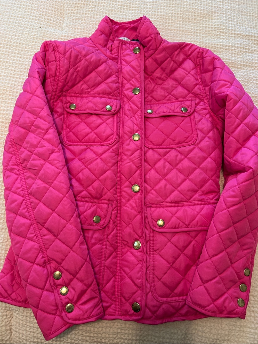 Crown & Ivy Hot Pink Quilted Snap-Front Jacket